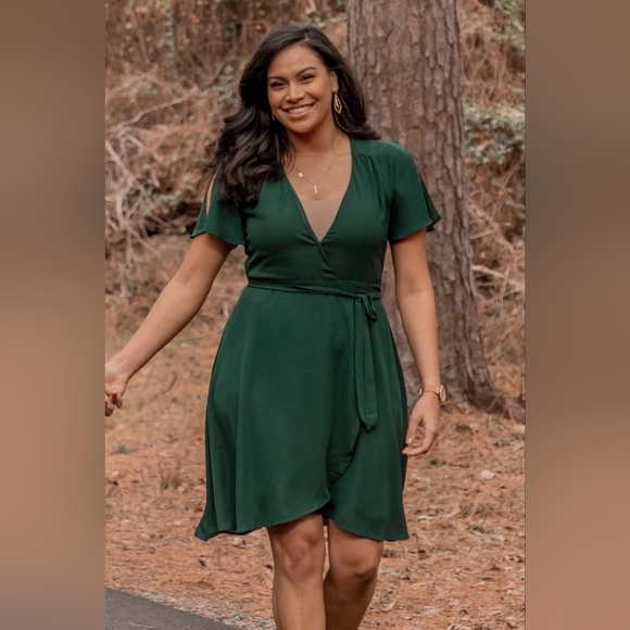 Lulus Emerald Green Midi Wrap Dress - Picture 2 of 9